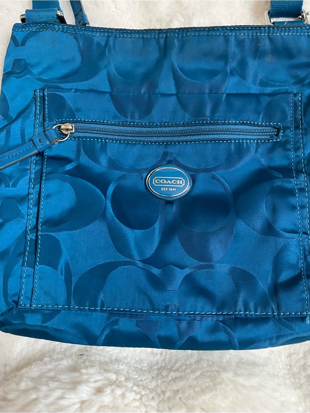 Coach Teal Signature Nylon Crossbody Bag - Pre-Owned - Picture 4 of 16